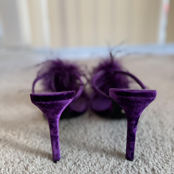 Zara Purple Feather Velvet Round Toe Sandals Heels - Picture 8 of 8